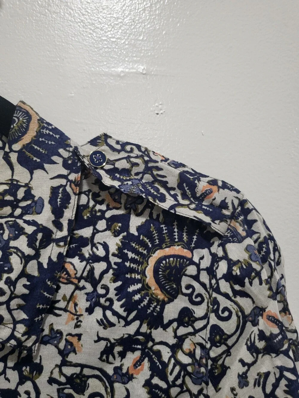 Tory Burch Brigette Cotton Voile Navy Printed Shirt Dress - Size 10